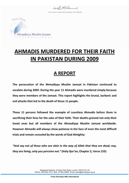 Ahmadi Murdered in 2009