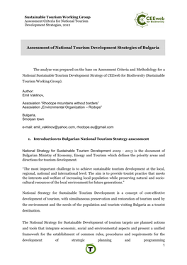 Assessment of National Tourism Development Strategies of Bulgaria