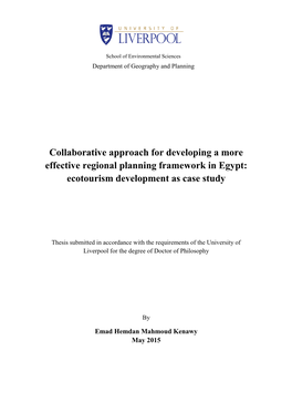 Collaborative Approach for Developing a More Effective Regional Planning Framework in Egypt: Ecotourism Development As Case Study