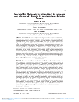 Sap Beetles (Coleoptera: Nitidulidae) in Managed and Old-Growth Forests in Southeastern Ontario, Canada