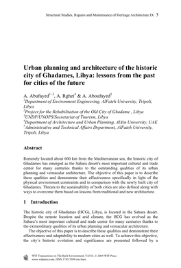 Urban Planning and Architecture of the Historic City of Ghadames, Libya: Lessons from the Past for Cities of the Future