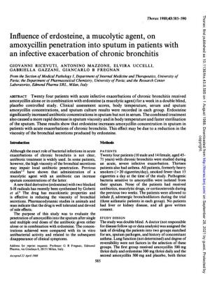 Influence of Erdosteine, a Mucolytic Agent, on Amoxycillin Penetration Into Sputum in Patients with an Infective Exacerbation of Chronic Bronchitis