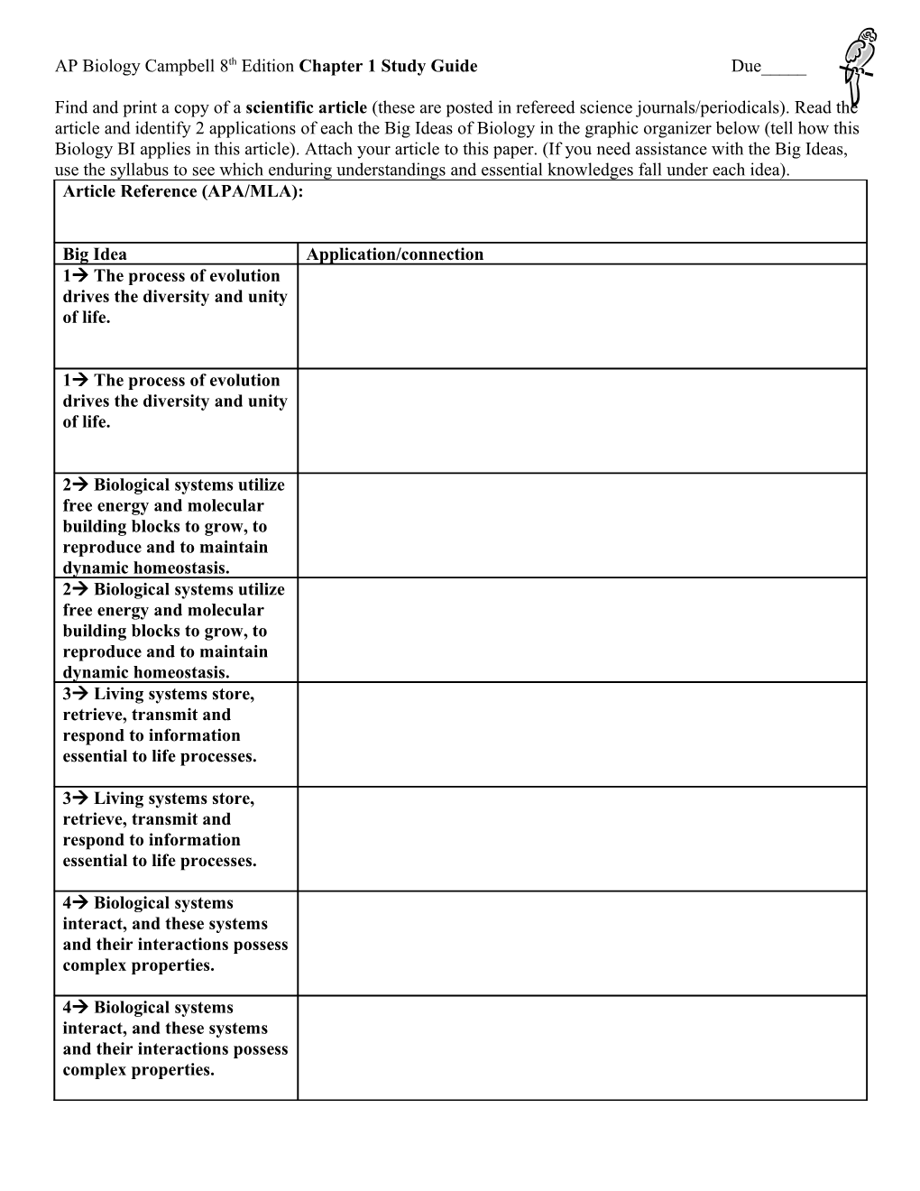 AP Biology Campbell 8Th Edition Chapter 1 Study Guide