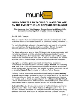 Munk Debates to Tackle Climate Change on the Eve of the U.N