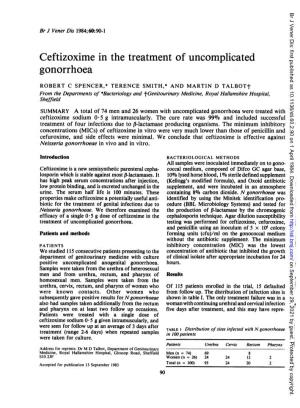 Ceftizoxime in the Treatment of Uncomplicated Gonorrhoea