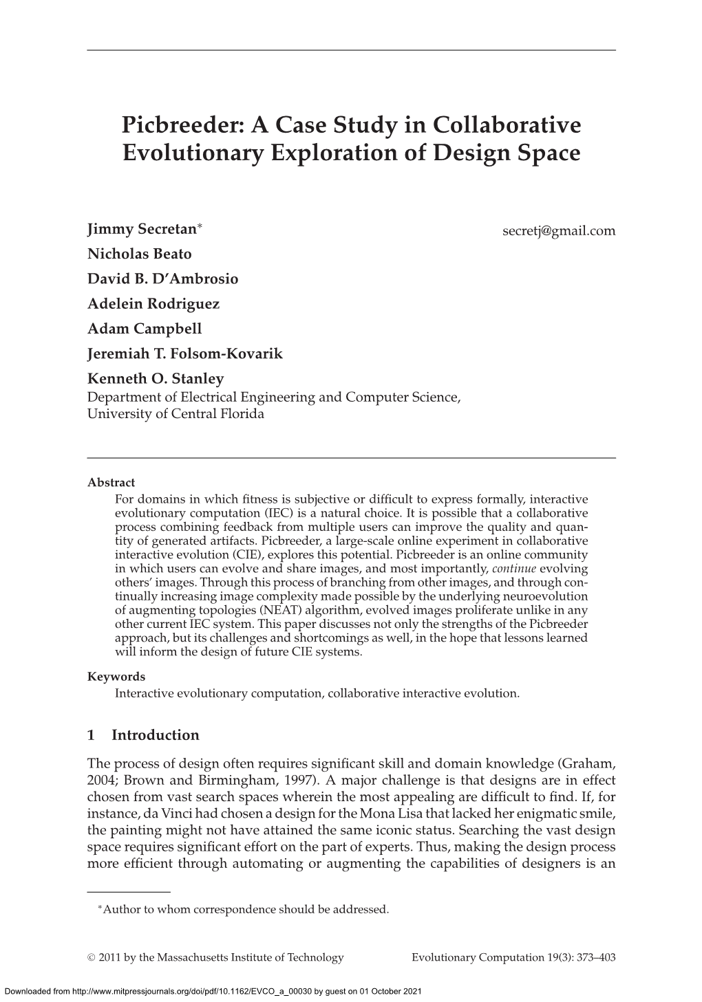 Picbreeder: a Case Study in Collaborative Evolutionary Exploration of Design Space