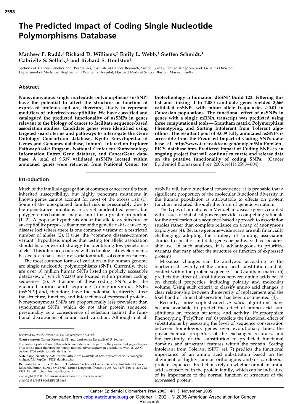 The Predicted Impact of Coding Single Nucleotide Polymorphisms Database