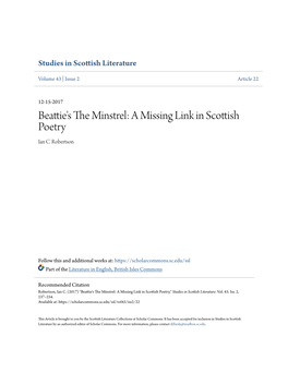Beattie's the Minstrel: a Missing Link in Scottish Poetry