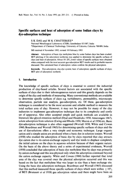 Specific Surfaces and Heat of Adsorption of Some Indian Clays by Dye-Adsorption Technique