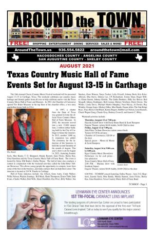 Texas Country Music Hall of Fame Events Set for August 13-15 in Carthage