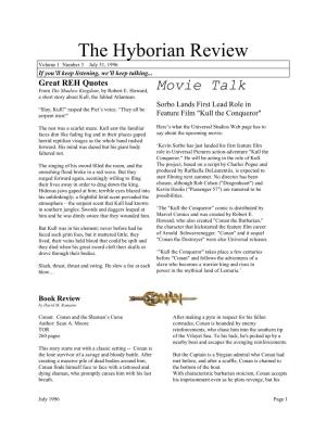 The Hyborian Review Volume 1 Number 3 July 31, 1996 If You’Ll Keep Listening, We’Ll Keep Talking