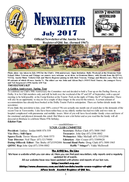 NEWSLETTER July 2017 Official Newsletter of the Austin Seven Register of Qld