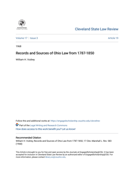 Records and Sources of Ohio Law from 1787-1850