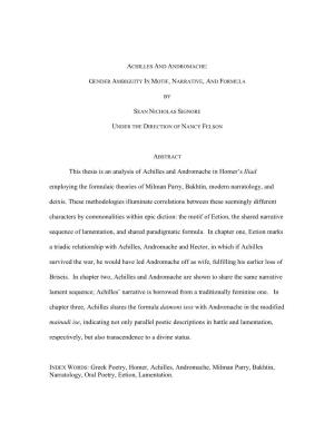 This Thesis Is an Analysis of Achilles and Andromache in Homer's Iliad