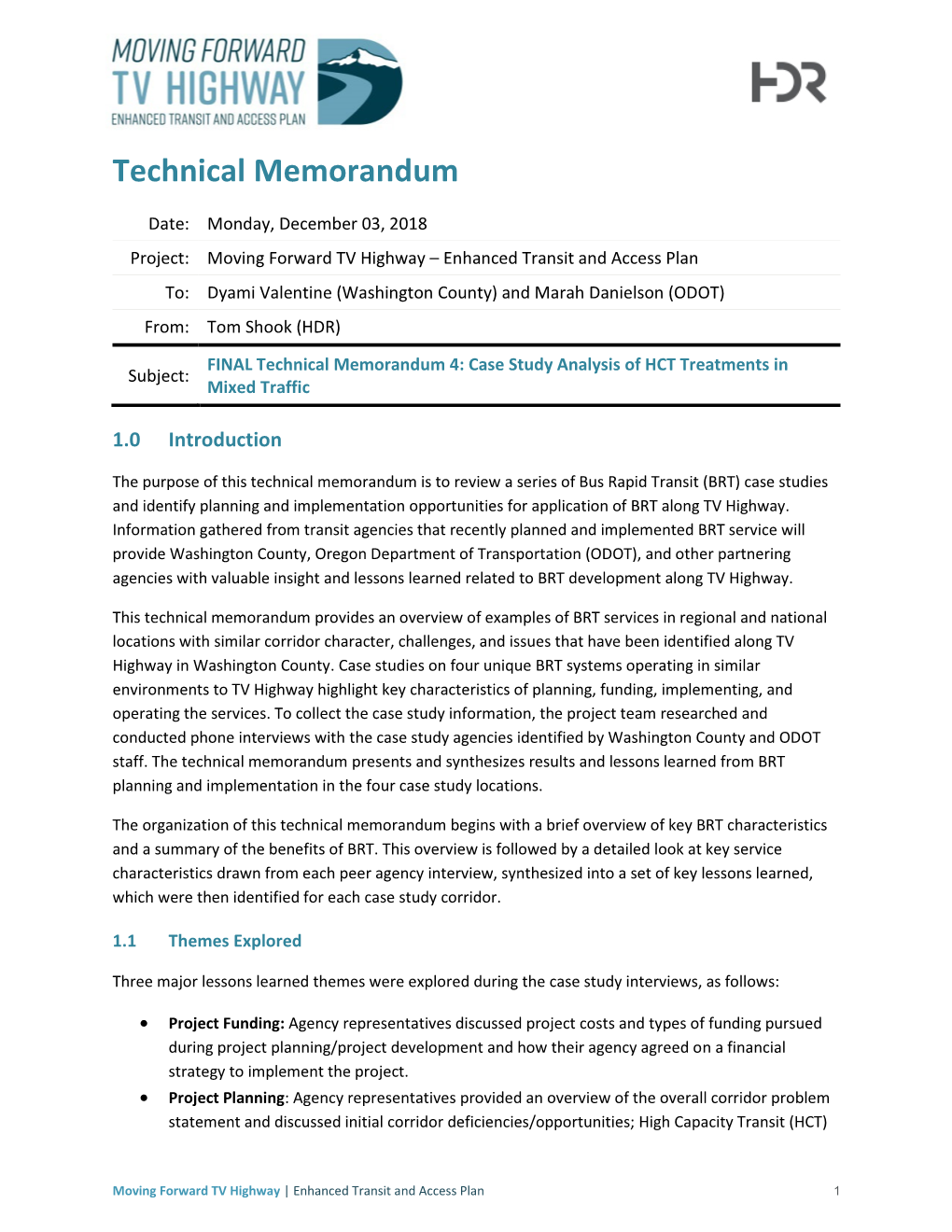 Case Study Analysis of HCT Treatments in Subject: Mixed Traffic