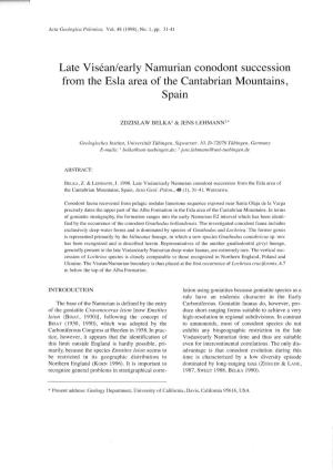 Late Visean/Early Namurian Conodont Succession from the Esla Area of the Cantabrian Mountains, Spain