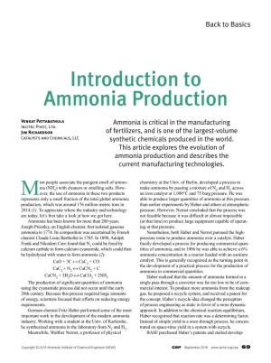 Introduction to Ammonia Production