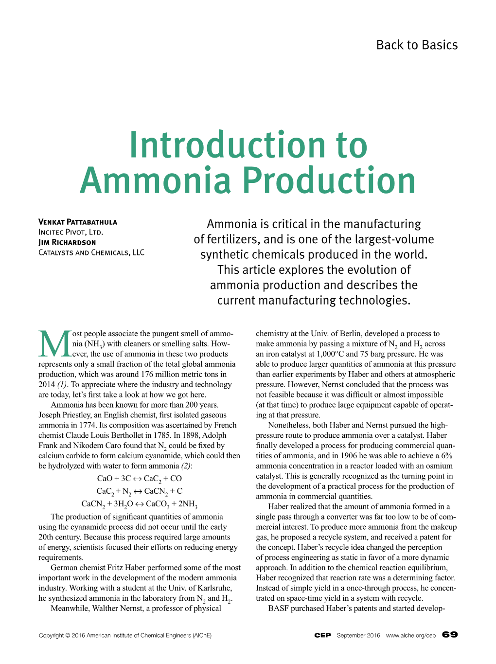 Introduction to Ammonia Production