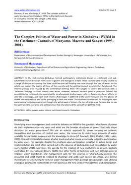 IWRM in the Catchment Councils of Manyame, Mazowe and Sanyati (1993-2001)