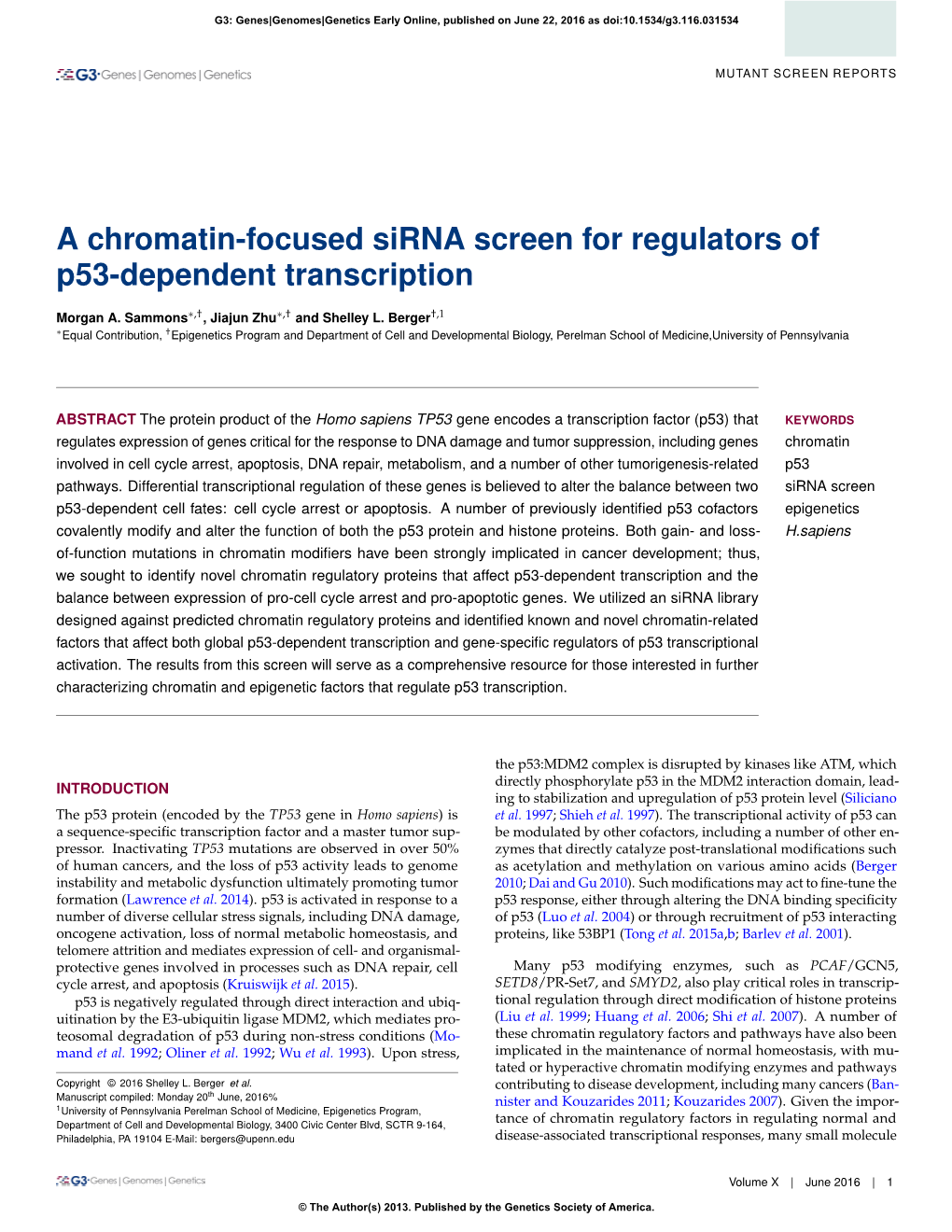 A Chromatin-Focused Sirna Screen for Regulators of P53-Dependent Transcription