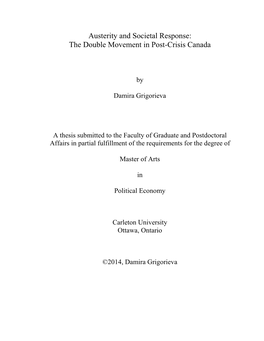Austerity and Societal Response: the Double Movement in Post-Crisis Canada