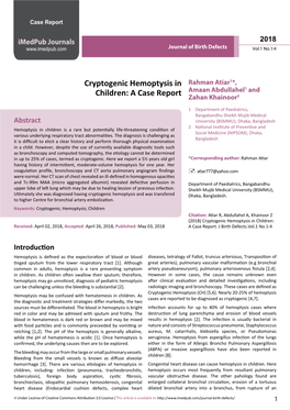 Cryptogenic Hemoptysis in Children: a Case Report