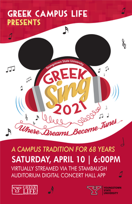 Saturday, April 10 | 6:00Pm Greek Campus Life