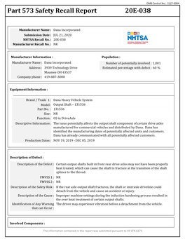 Part 573 Safety Recall Report 20E-038