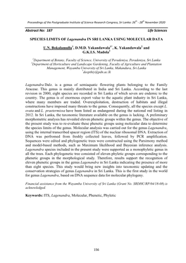 Abstract No: 187 Life Sciences SPECIES LIMITS of Lagenandra