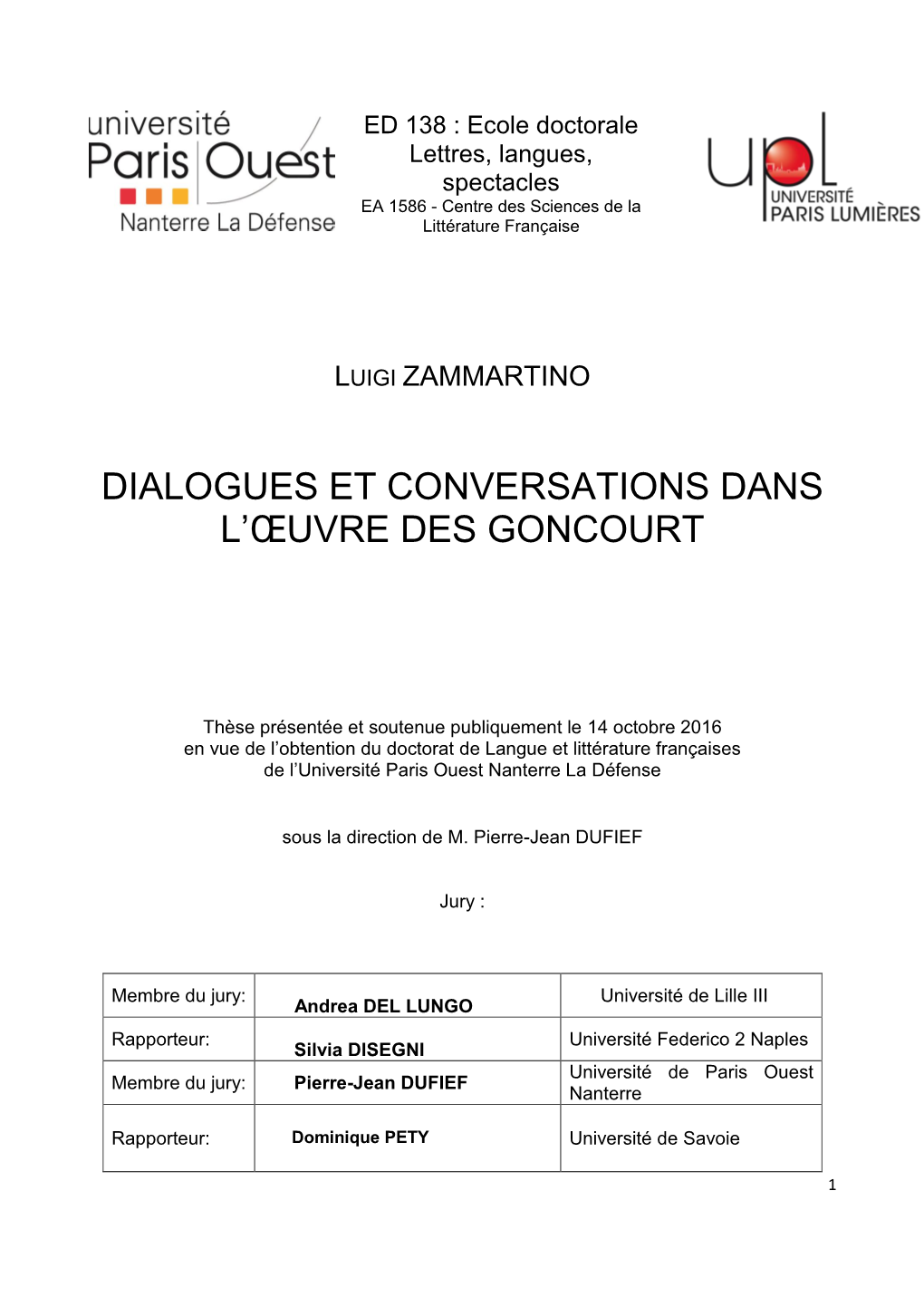 Dialogues Et Conversations Dans L'œuvre Des Goncourt