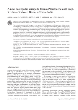 A New Neolepadid Cirripede from a Pleistocene Cold Seep, Krishna-Godavari Basin, Offshore India