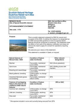 MONACH ISLES Site of Special Scientific Interest SITE