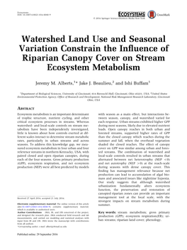 Watershed Land Use and Seasonal Variation Constrain the Influence Of