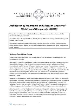 Archdeacon of Monmouth and Diocesan Director of Ministry and Discipleship (DDMD)