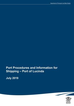 Port Procedures and Information for Shipping – Port of Lucinda