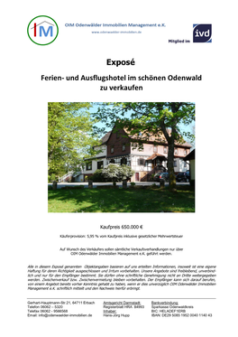 Ferien- Und Ausflugshotel Im Schönen Odenwald Zu Verkaufen Exposé