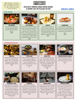 Niseko Food Guide 2016/2017