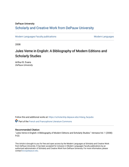 Jules Verne in English: a Bibliography of Modern Editions and Scholarly Studies