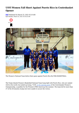 USVI Women Fall Short Against Puerto Rico in Centrobasket Opener