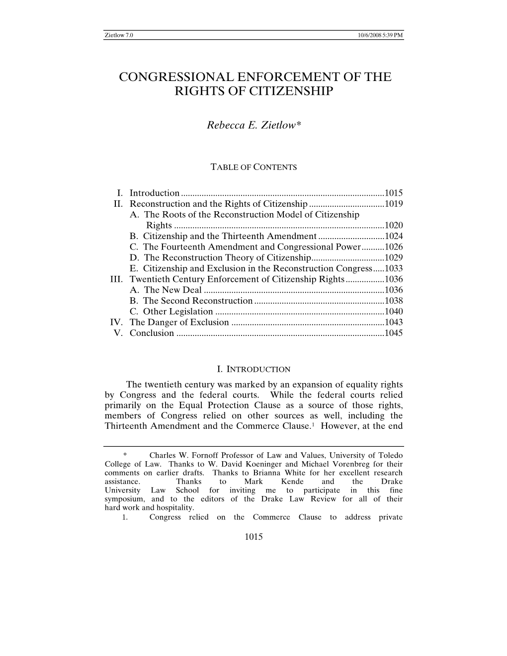 Congressional Enforcement of the Rights of Citizenship