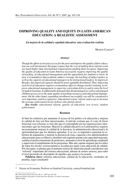 Improving Quality and Equity in Latin American Education: a Realistic Assessment