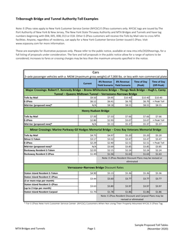 Bridges and Tunnels Example Toll Tables