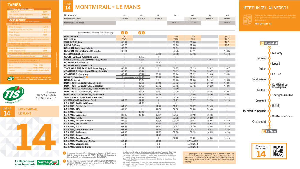 Montmirail Le Mans Jetez Un Œil Au Verso ! Ticket Unitaire 2,20 € Titre Groupe (À Partir De 10 Personnes) 1,50 €/Pers