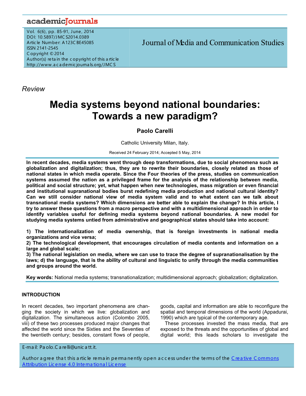 Media Systems Beyond National Boundaries: Towards a New Paradigm?
