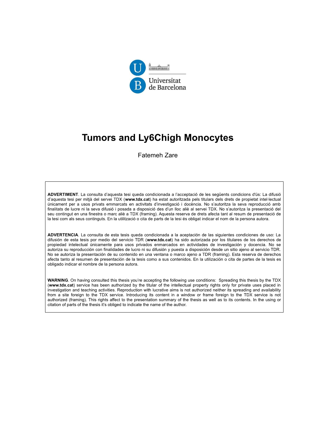 Tumors and Ly6chigh Monocytes