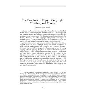 The Freedom to Copy: Copyright, Creation, and Context