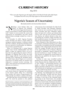 Nigeria's Season of Uncertainty