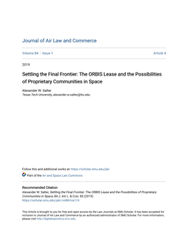 Settling the Final Frontier: the ORBIS Lease and the Possibilities of Proprietary Communities in Space