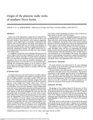 Origin of the Plutonic Mafic Rocks of Southern Nova Scotia