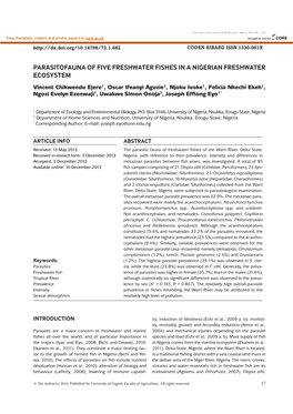 Parasitofauna of Five Freshwater Fishes in a Nigerian Freshwater Ecosystem